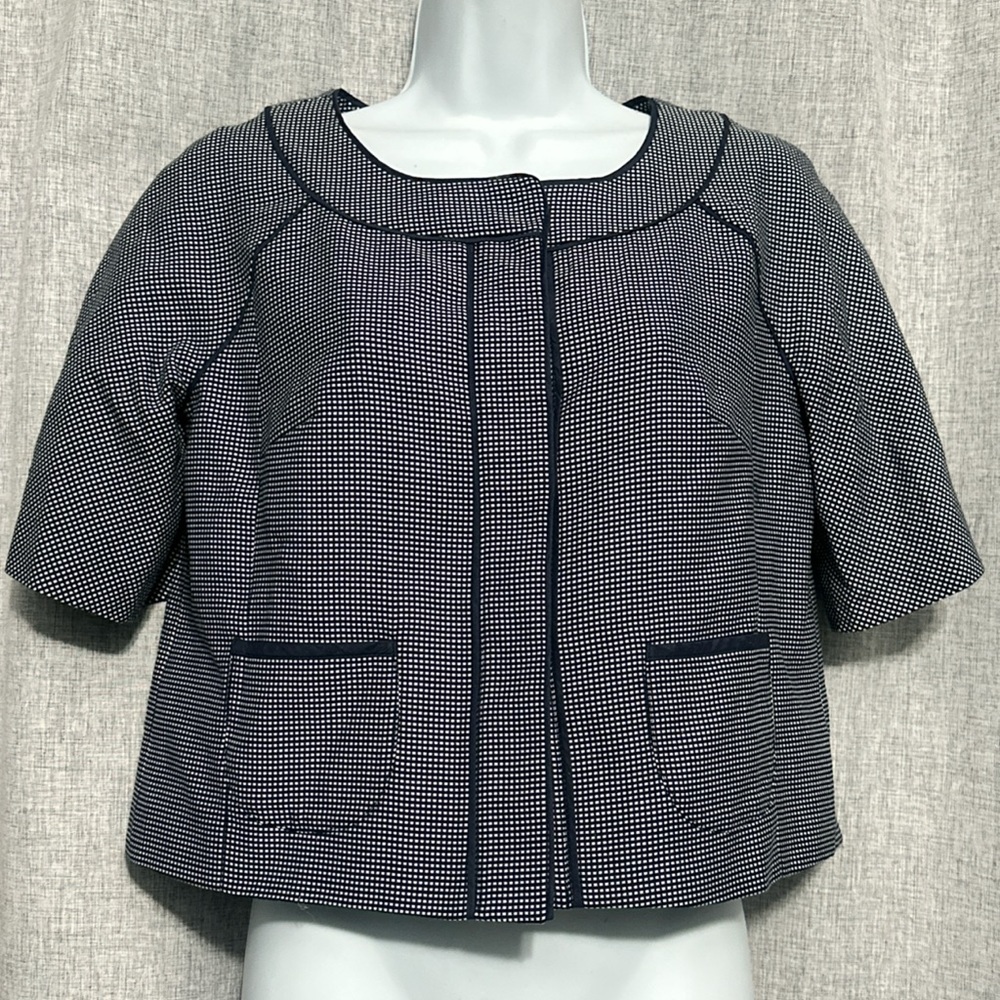 Loft Blazer Tweed Style Blue Short Sleeve w/ Pockets Sz 6P Women’s EUC Lined